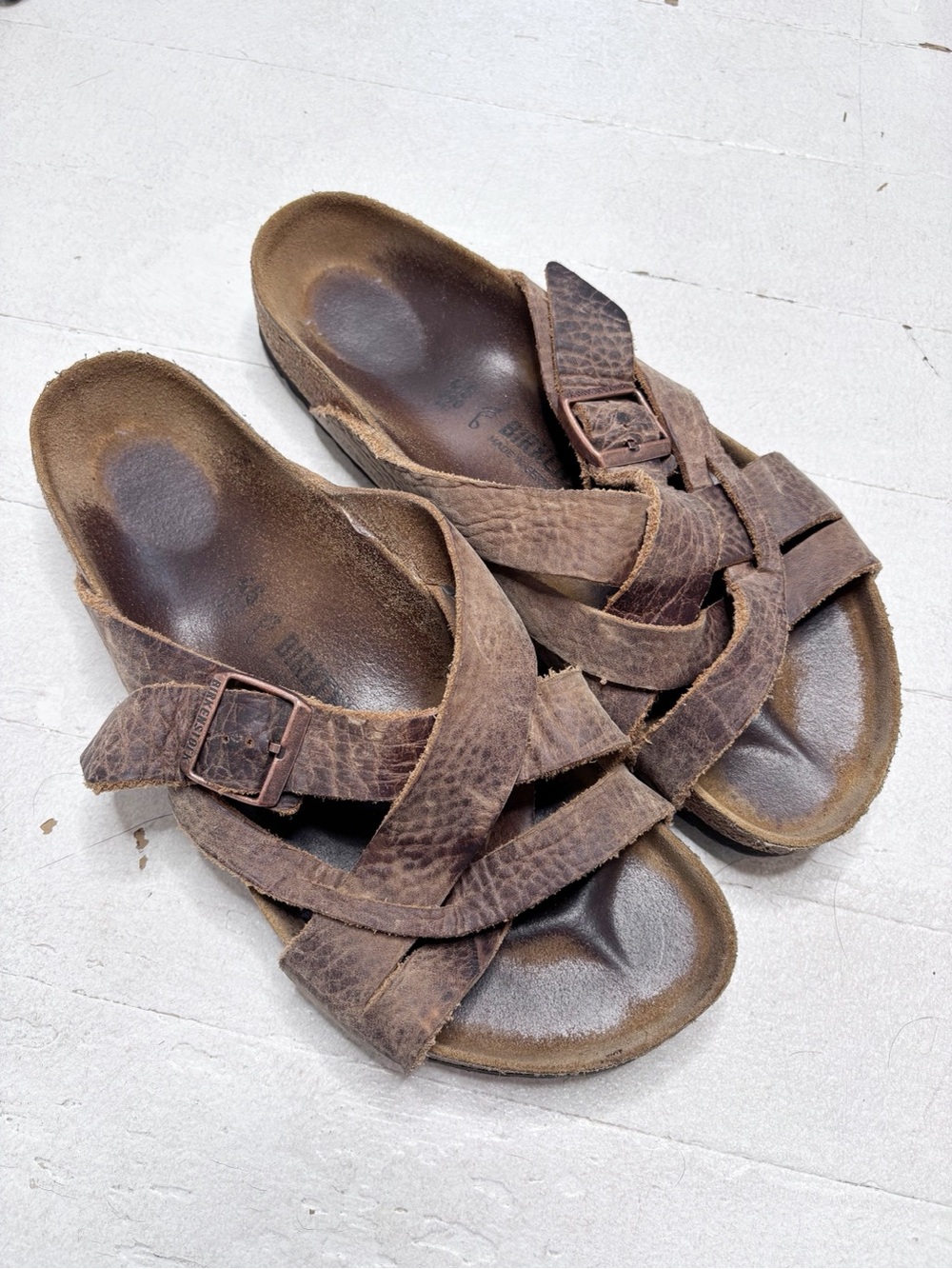 Birkenstock Lugano Rustic Oiled Leather Criss Cross Sandals Brown Size 45 Reg